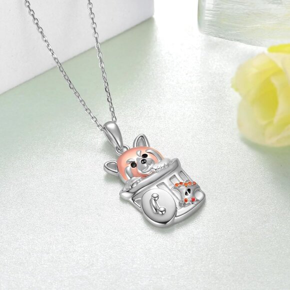 Elegant 925 Sterling Silver Red Panda Necklace for Women, 16mmx24mm Pendant, 18i - Picture 3 of 6